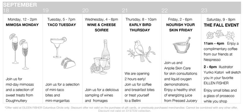 Eileen Fisher's Fall Event Week Countdown Calendar