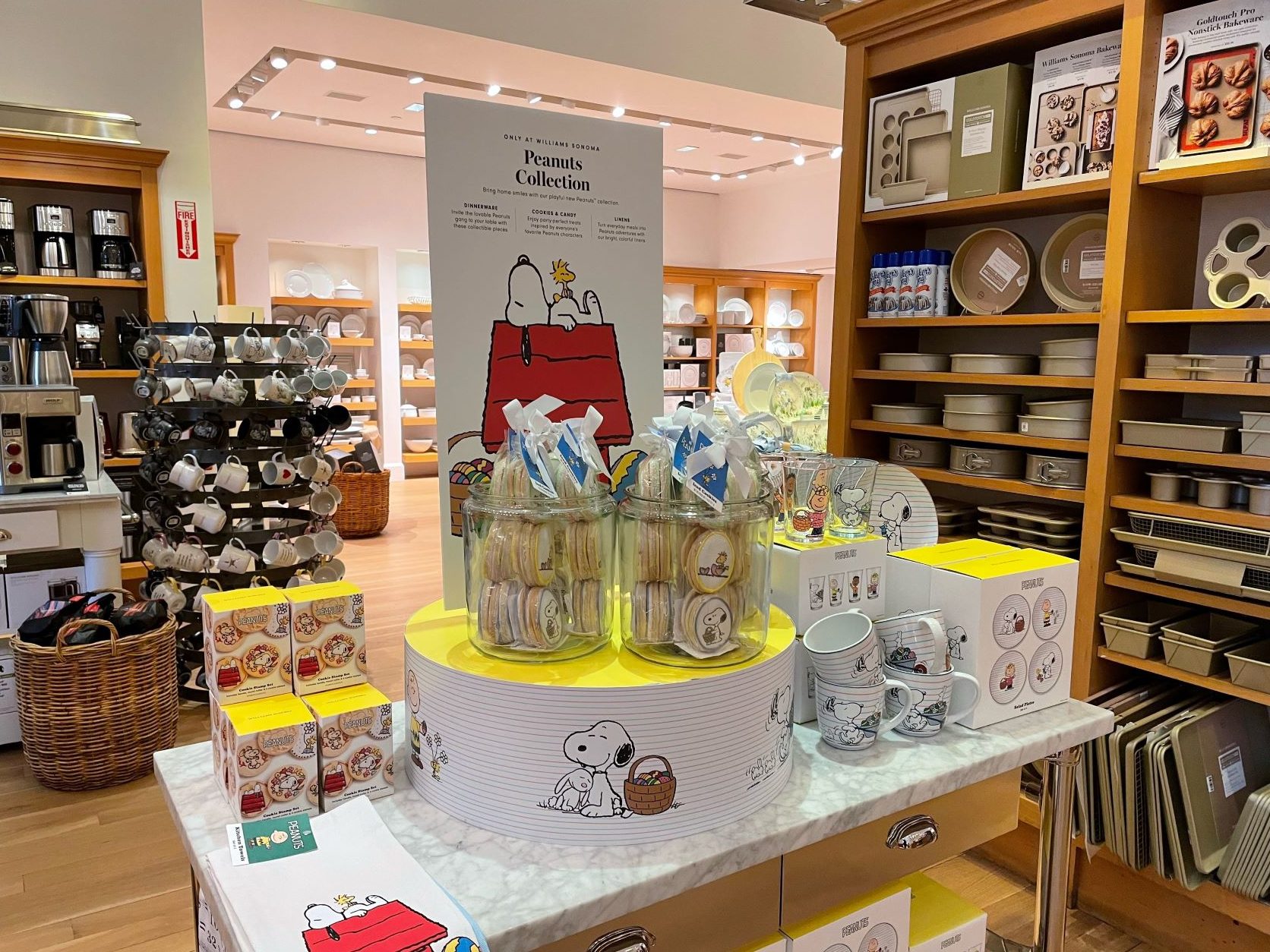 Peanuts Collection items on display at Williams Sonoma 