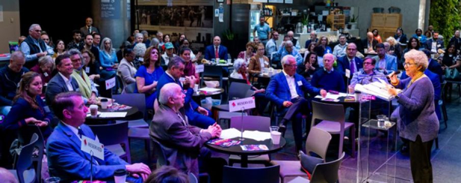 Photo of President Monica Blum speaking at the LSBID Annual Meeting