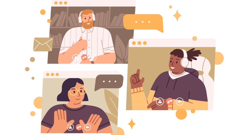 graphic of people video chatting each other