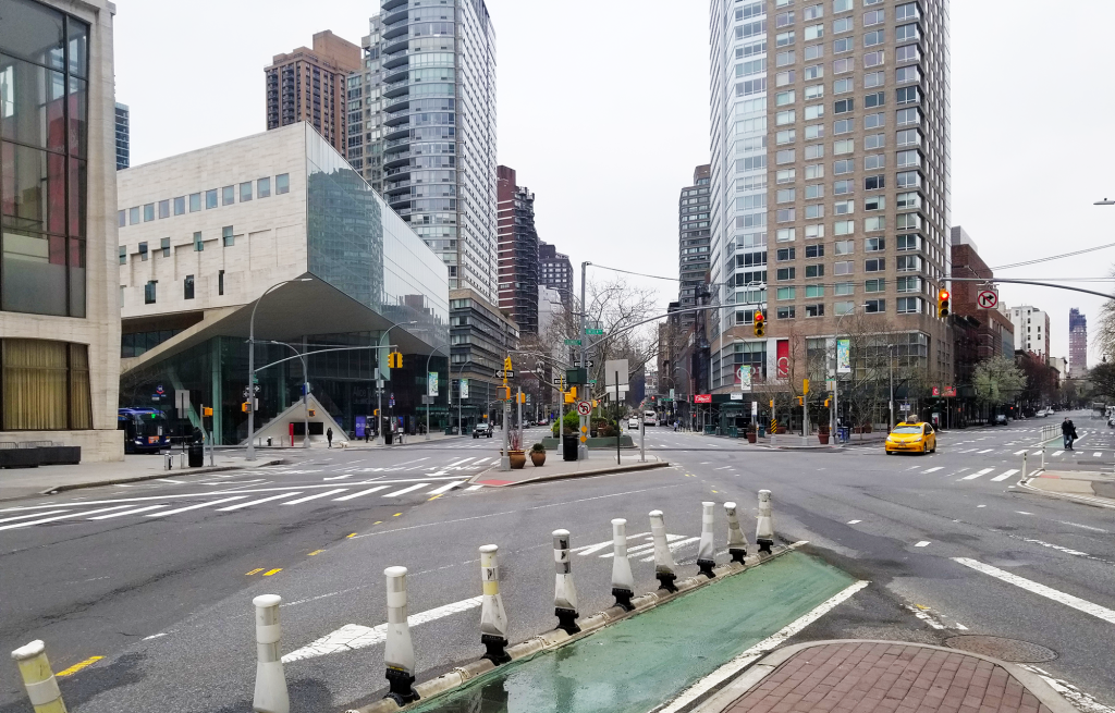 the nearly empty intersection of Broadway