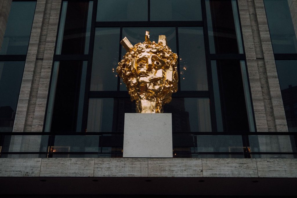 Condo_s gold leafed sculpture Constellation of Voices on the Plaza of Lincoln Center