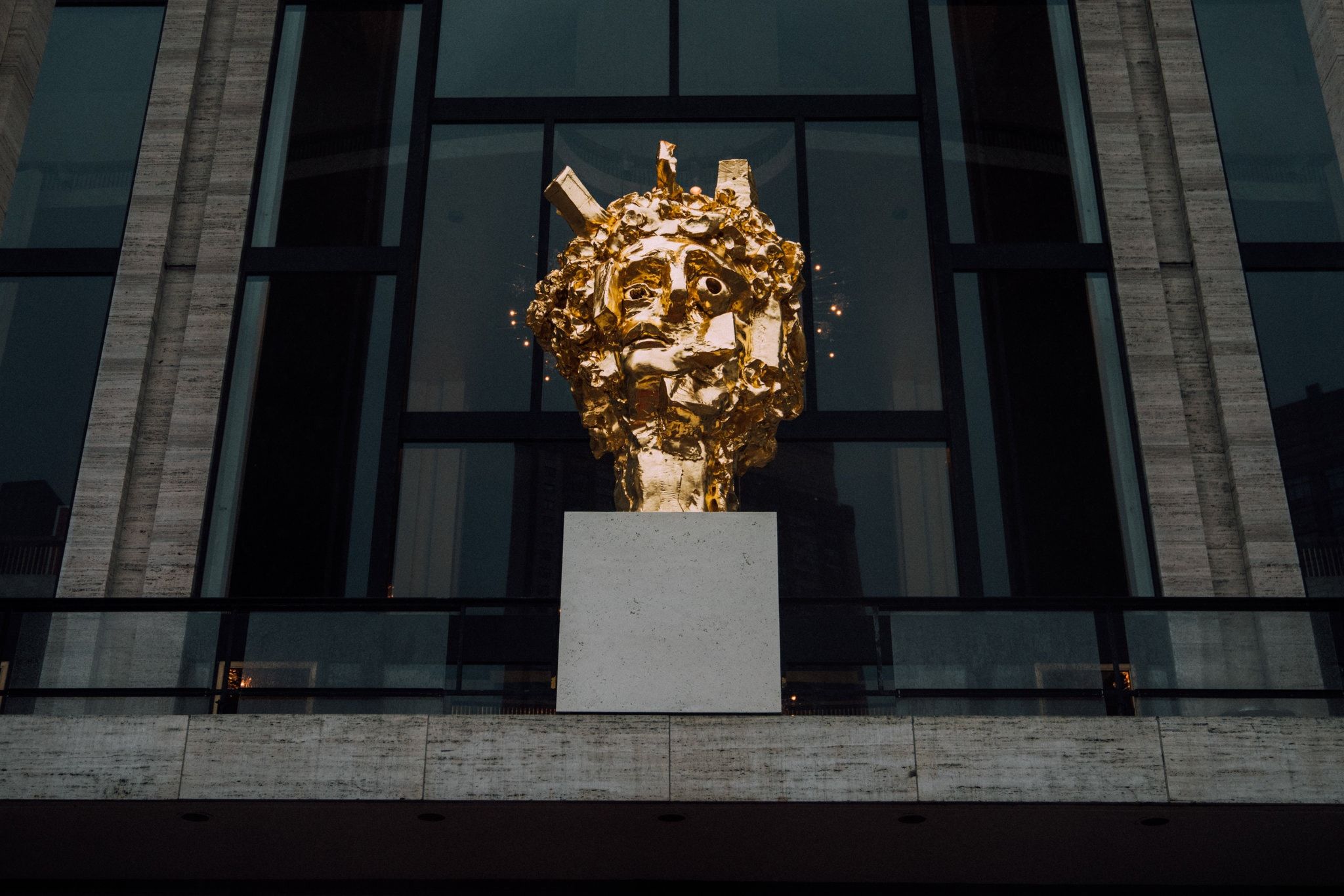 Condo_s gold leafed sculpture Constellation of Voices on the Plaza of Lincoln Center
