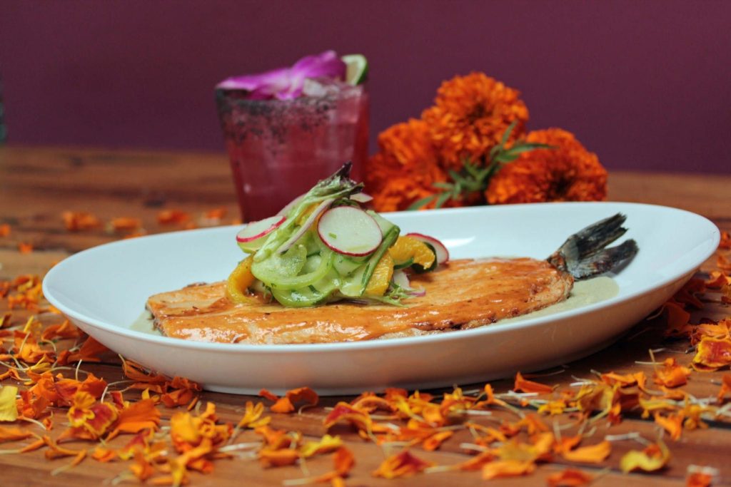 a photo of the menu's trout dish for Day of the Dead at Rosa Mexicano