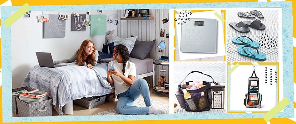 back to school collage of college dorm items from Bed Bath and Beyond