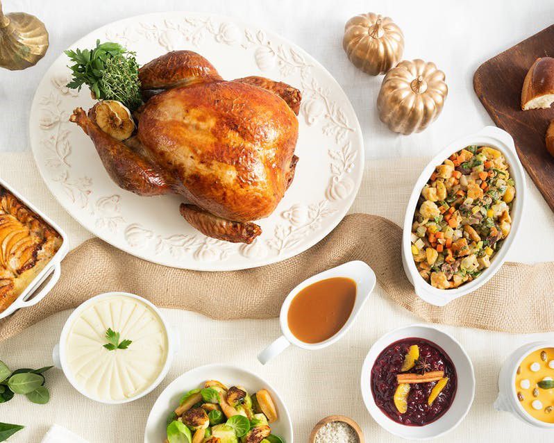 table set with turkey