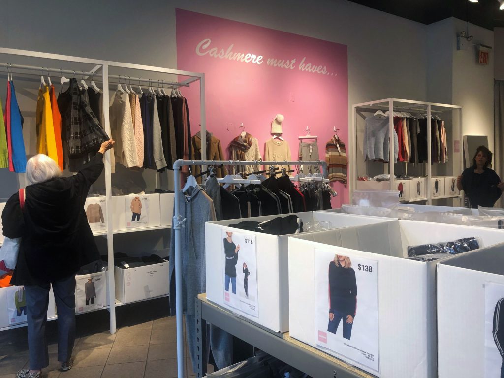 inside of the cashmere sale store at 1980 broadway