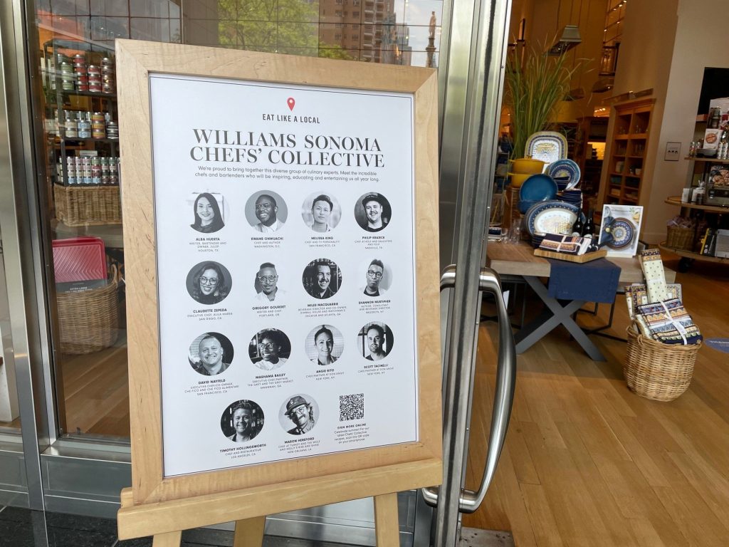sign advertising williams sonoma chefs' collective outside of the 10 columvus circle store