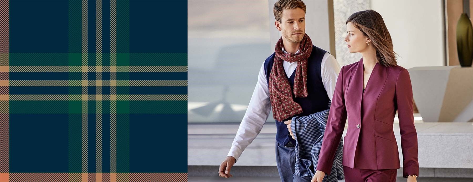 man and woman in Brooks Brothers clothing pose for an ad for fall