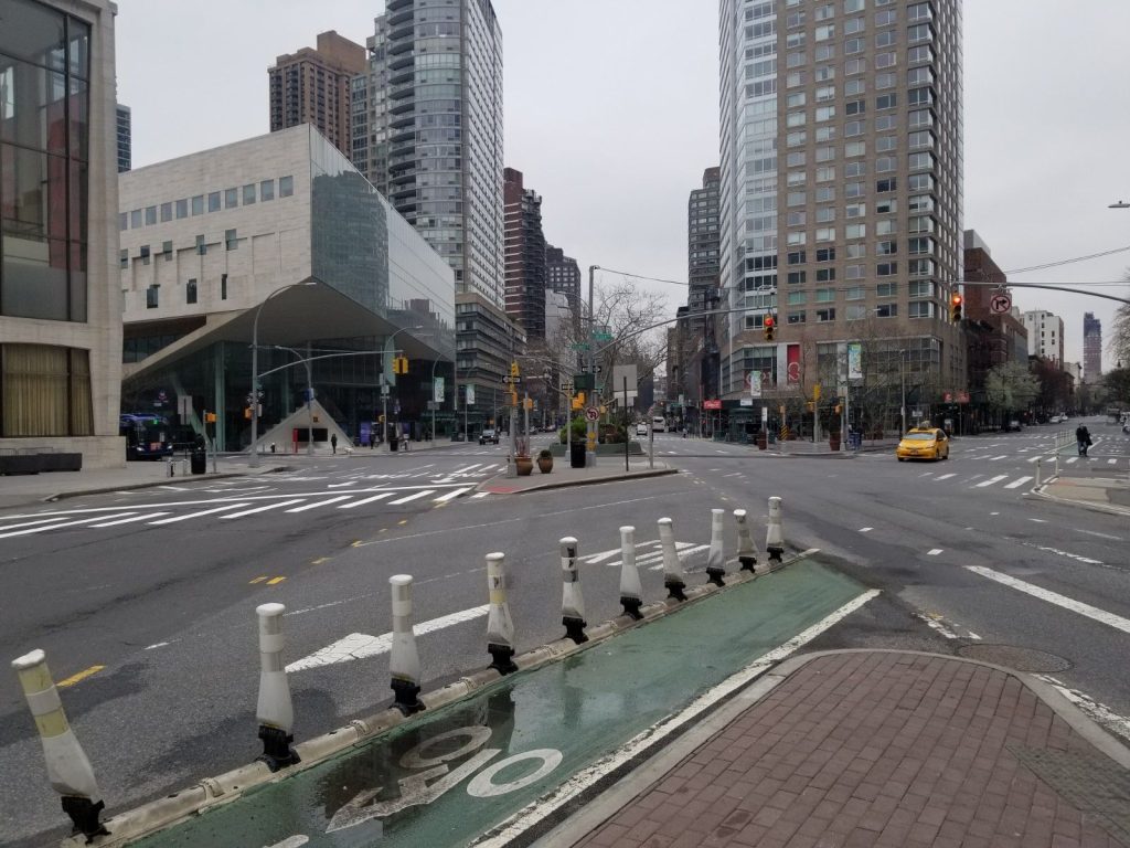 the nearly empty intersection of Broadway