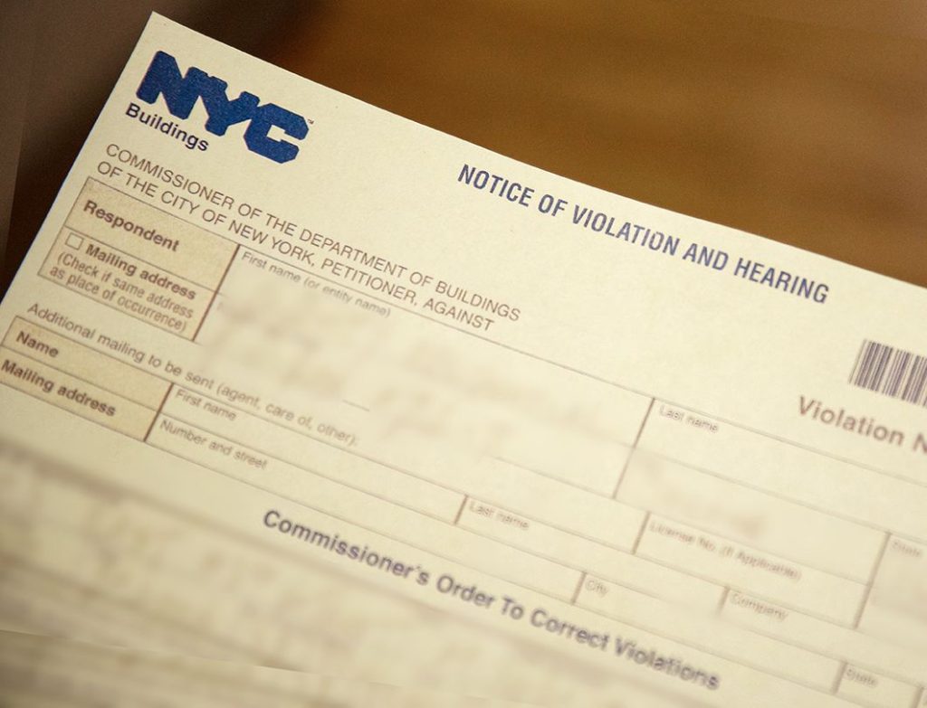 notice of a fine from the Department of Buildings
