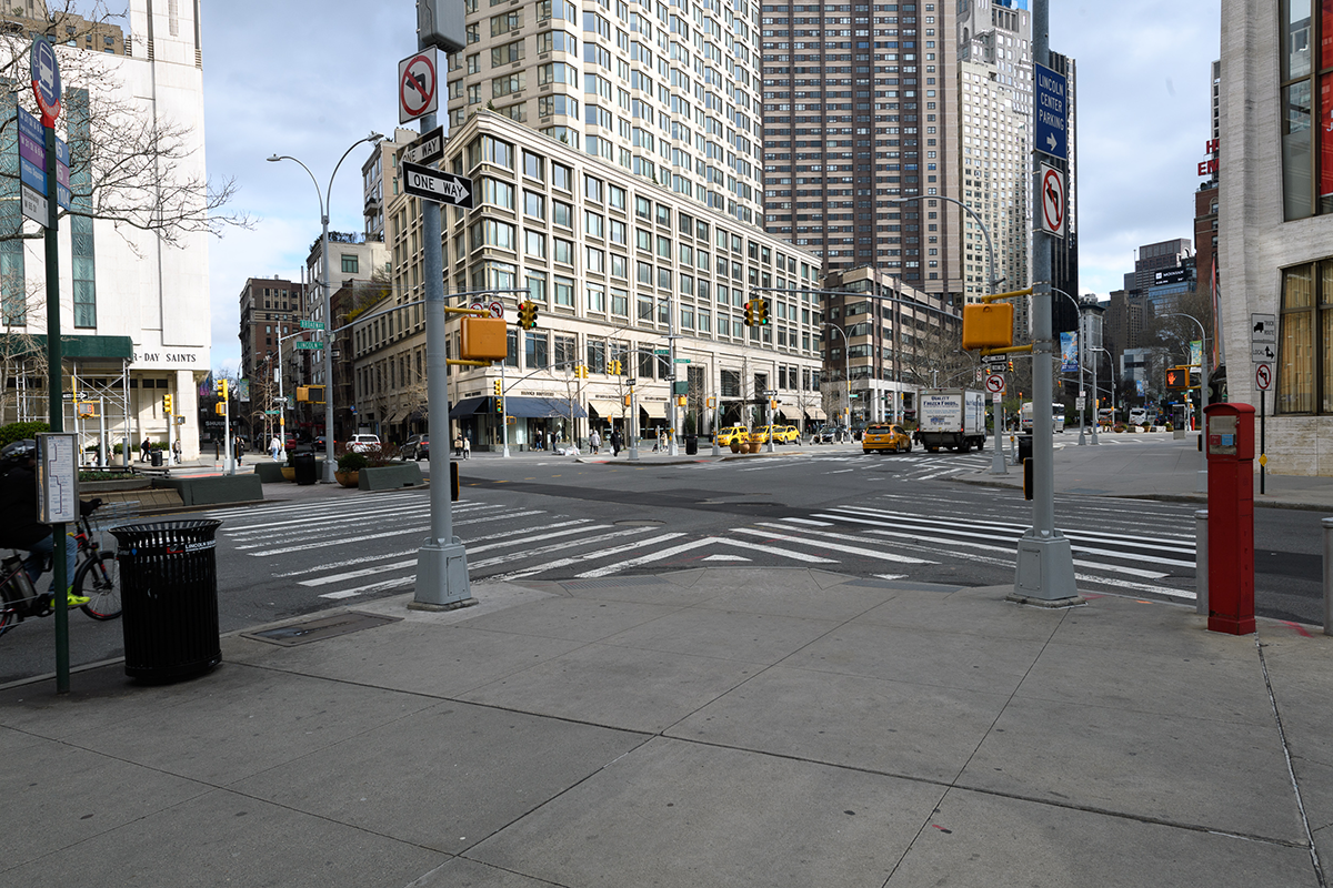 empty streets at the 65th street and broadway intersection