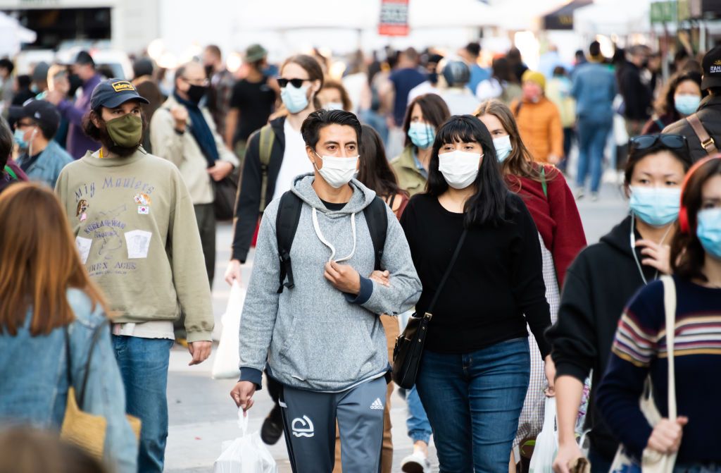 people walking masked