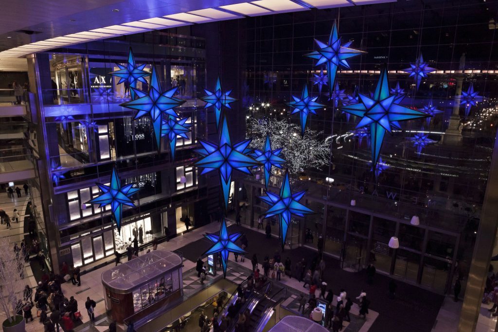 the stars hanging inside the shops