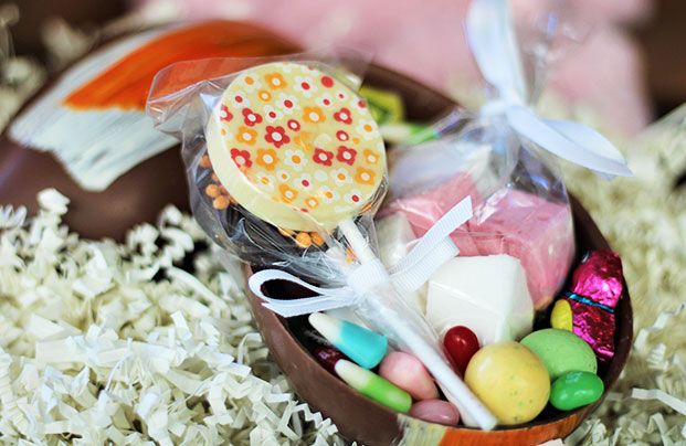 an easter basket of gourmet chocolate eggs and candy with a stuffed rabbit plush from Lincoln Risrorante