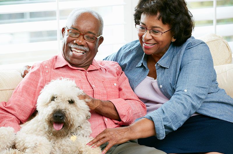 man and woman with a dog