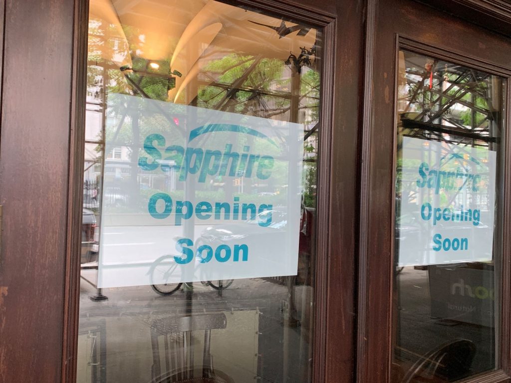 Opening Soon sign at 2014 Broadway  for Sapphire Indian Cuisine