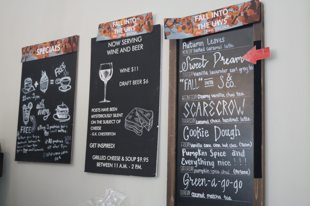 chalkboard signs of Shakespeare and Cos Cafe menus for fall