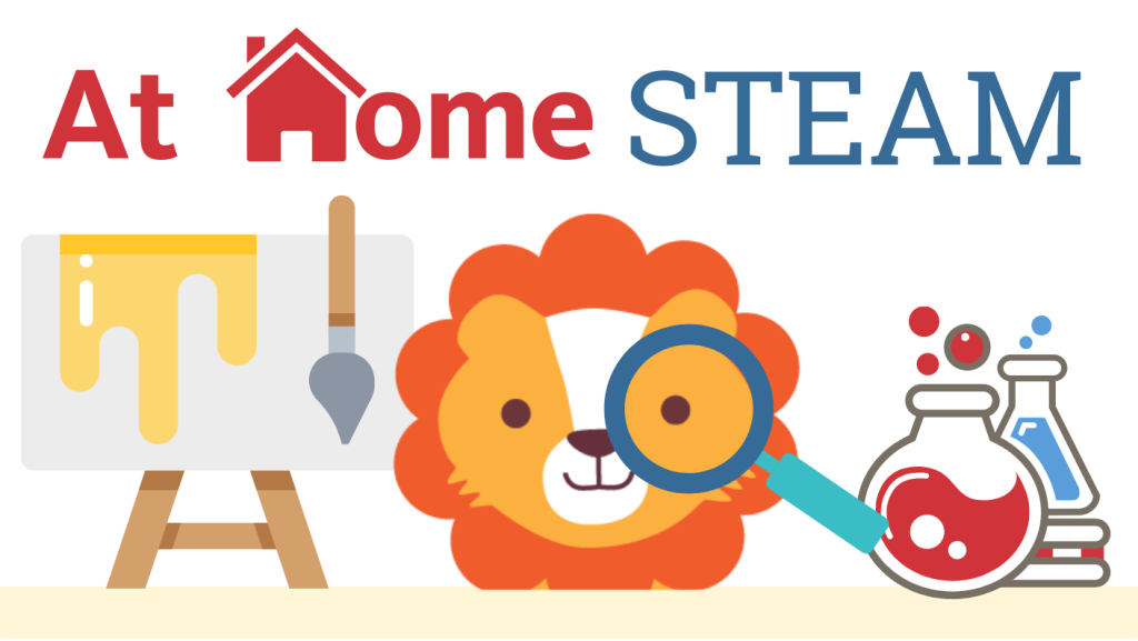 graphic of lion with easel and test tubes