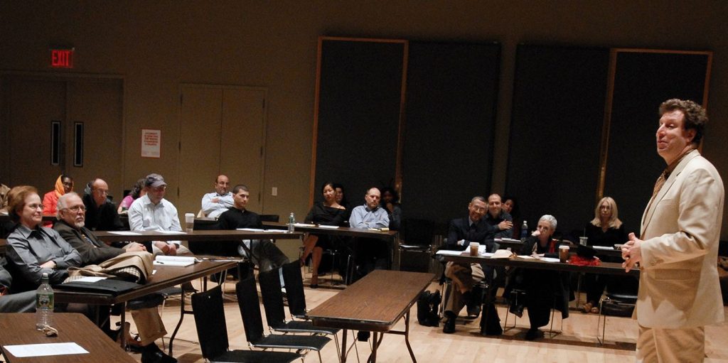 an instructor addresses a class of older adults at Jazz at Lincoln Center