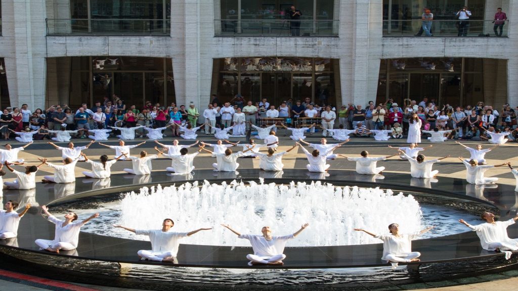 Buglisi Dance Theatre encircling the fountain on the Josie Robertson Plaza