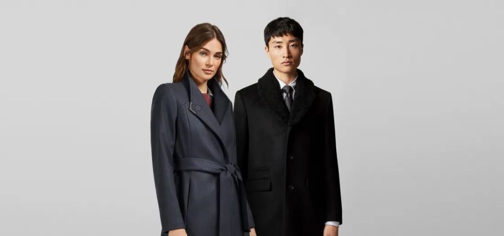 two models in Ted Baker winter peacoats