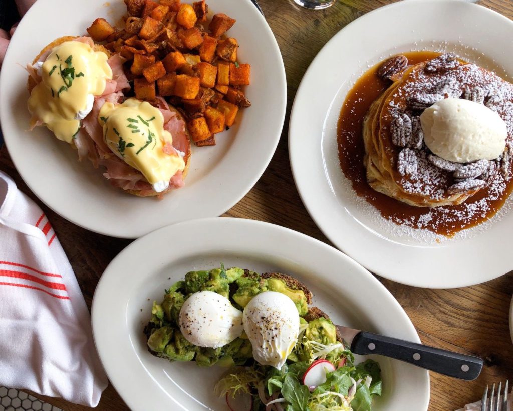 table spread of brunch dishes