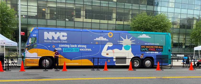 mobile vaccine bus outside lincoln center