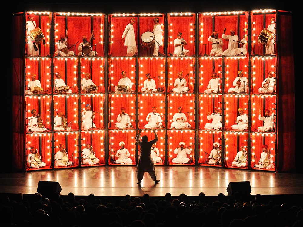 a scene from The Manganiyar Seduction performance of Indian Muslim dance