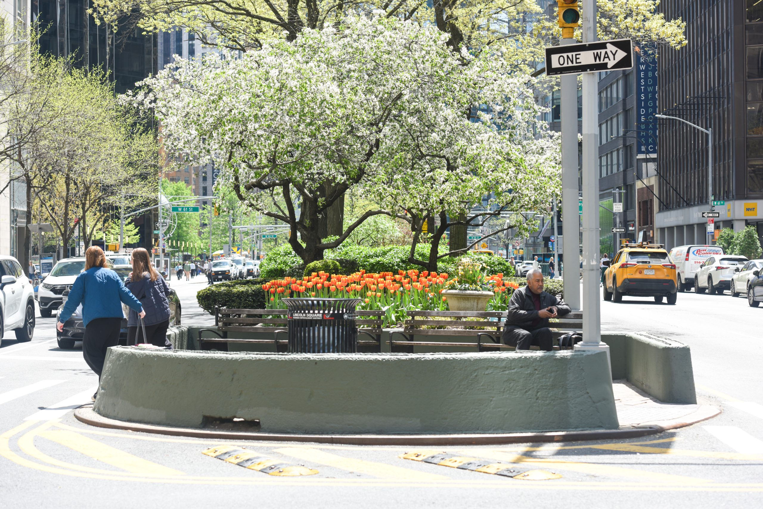 Flowers and trees in a Broadway Mall