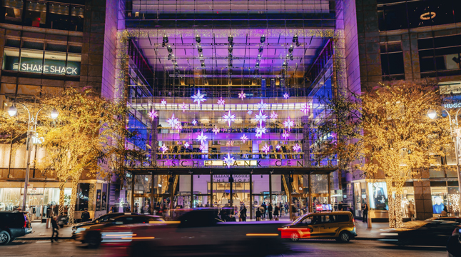 Photo of the illuminated stars at The Shops at Columbus Circle